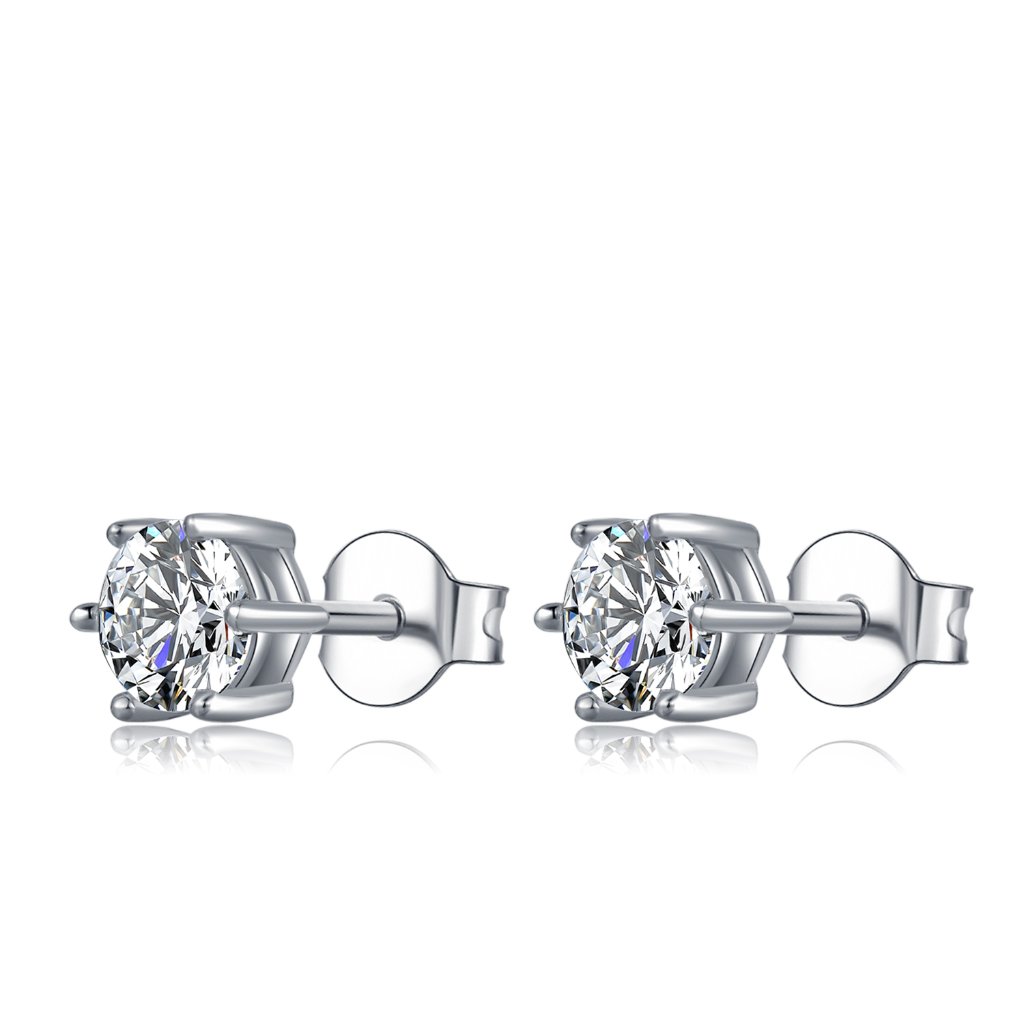Sterling Silver Earrings With Brilliant Moissanite Diamonds Six-Prong Setting.